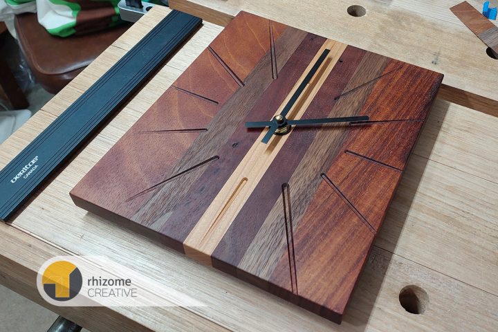 Handcrafted Laminated Timber Clock | Mahogany - Walnut - Redgum - Celery Top Pine