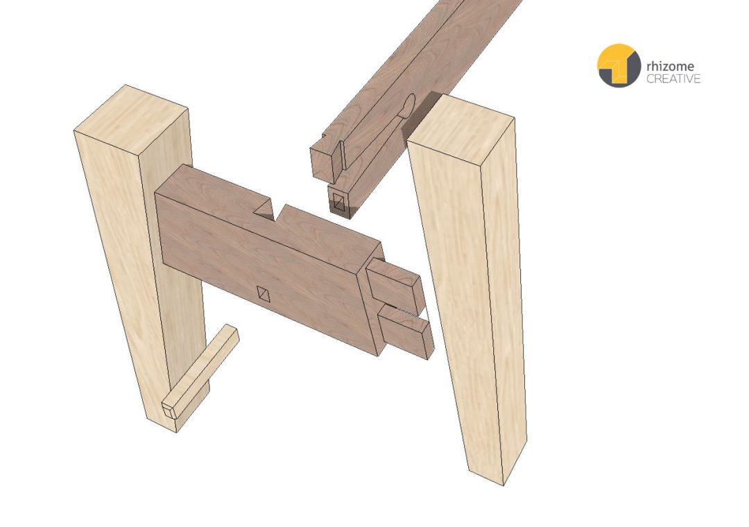 White Oak & Rock Maple Dining Table | SketchUp leg and stretcher detail