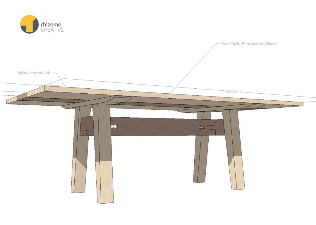 White Oak & Rock Maple Dining Table | SketchUp table design side profile