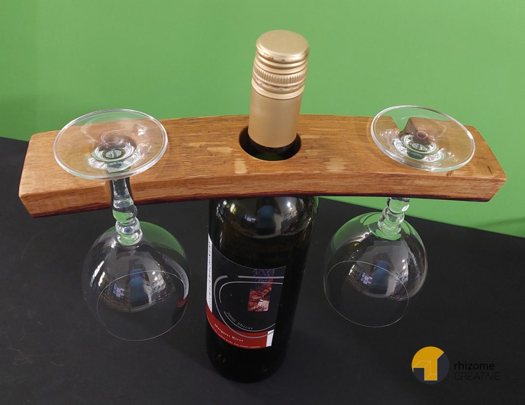Oak Barrel Stave Wine Caddy with Glasses - Handcrafted in the Adelaide Hills
